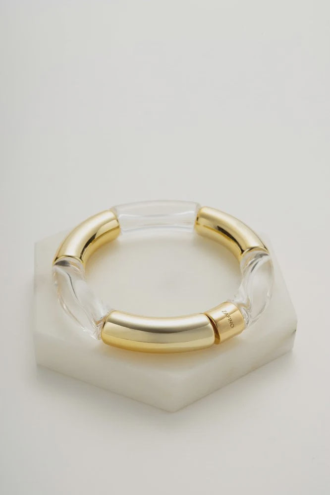 Tube Bangle- Clear + Gold