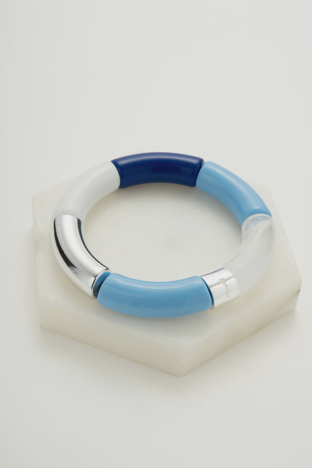 Tube Bangle- Blue + Silver