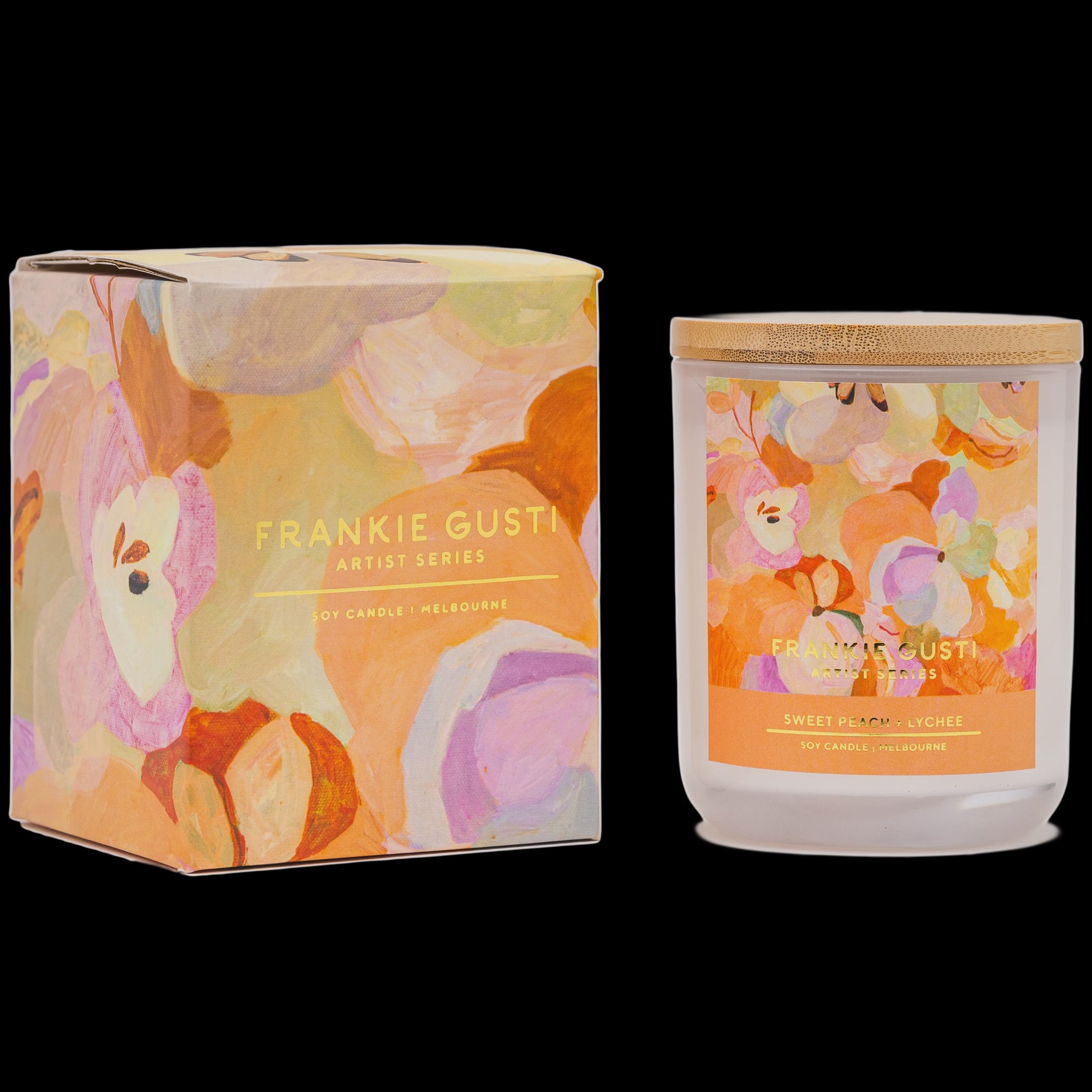 Franki Gusti Artist Series Candle, Sweet Peach + Lychee, Jade Fisher