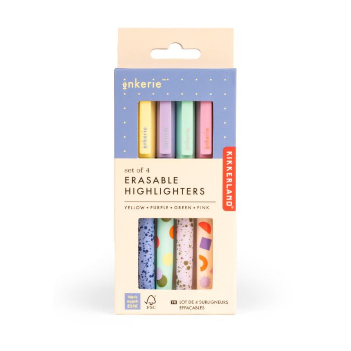 Kikkerland Inkerie Erasable Highlighters 4pcs Set Multi-Coloured